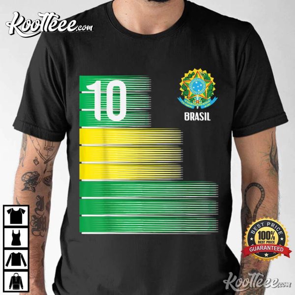 Brazil Flag Number 10 Soccer Lover Qatar World Cup 2022 T-Shirt