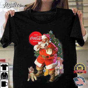 Coca Cola Christmas Santa Claus Puppy T Shirt 1
