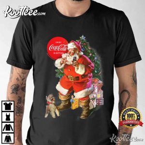 Coca Cola Christmas Santa Claus Puppy T Shirt 3