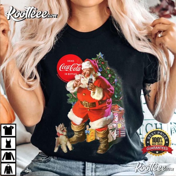 Coca Cola Christmas Santa Claus Puppy T-Shirt