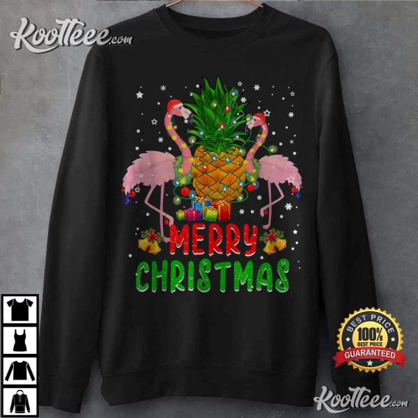Flamingo Tree Light Merry Christmas T-Shirt