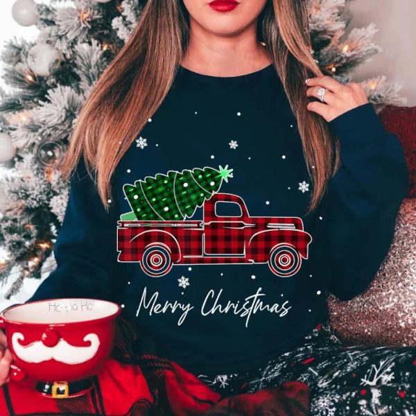 Merry Christmas Buffalo Truck Tree Family Matching T-Shirt