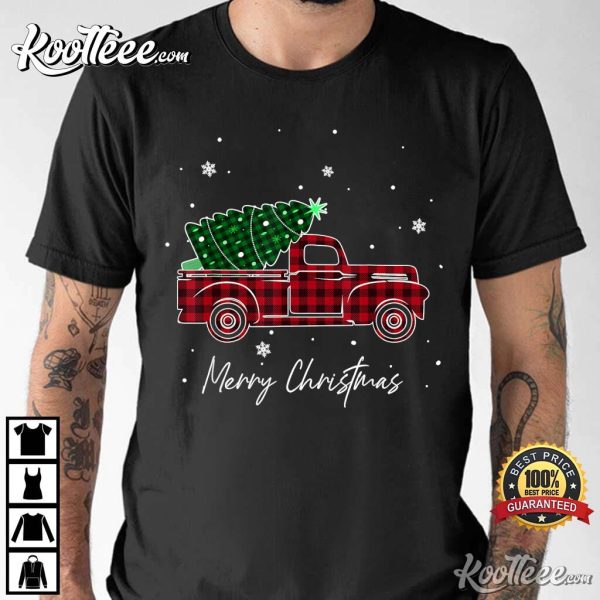 Merry Christmas Buffalo Truck Tree Family Matching T-Shirt