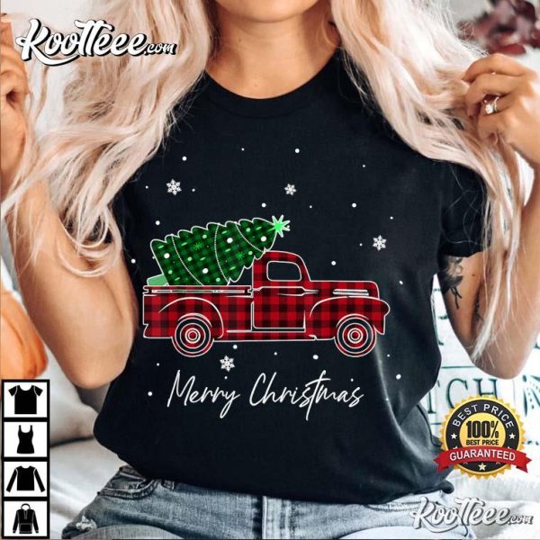 Merry Christmas Buffalo Truck Tree Family Matching T-Shirt