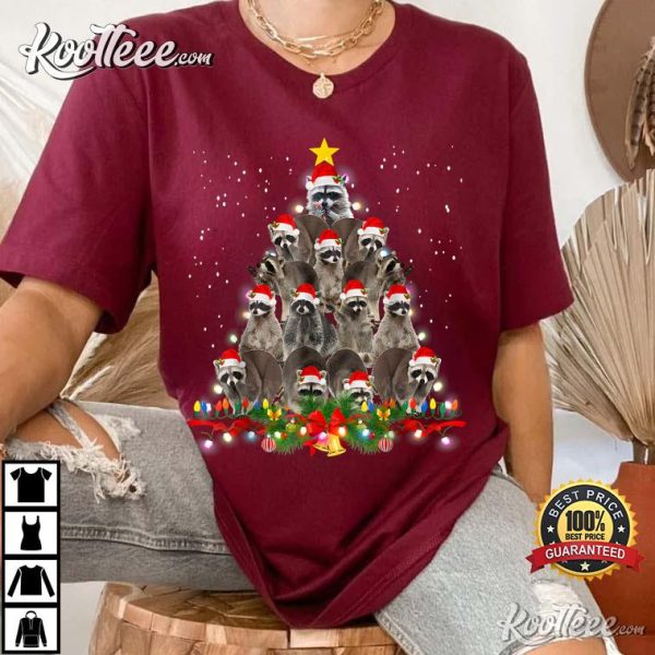 Raccoon Christmas Tree Lights Pajama Xmas Lover T-Shirt