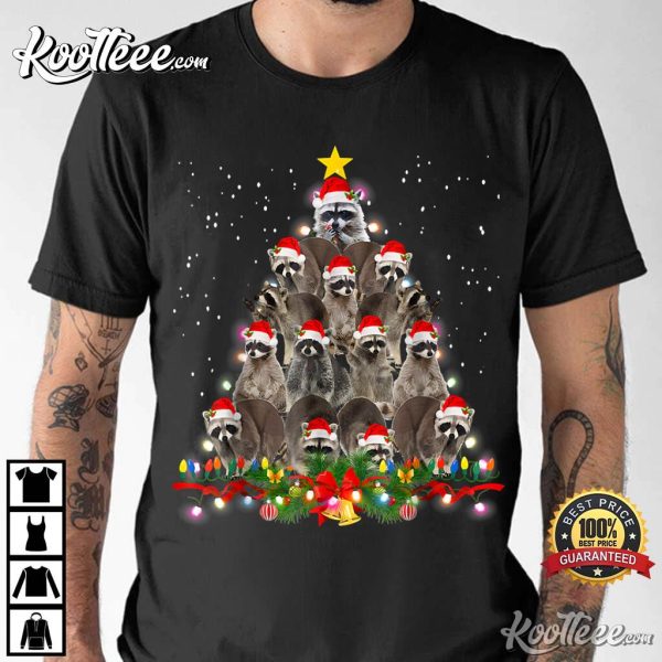 Raccoon Christmas Tree Lights Pajama Xmas Lover T-Shirt