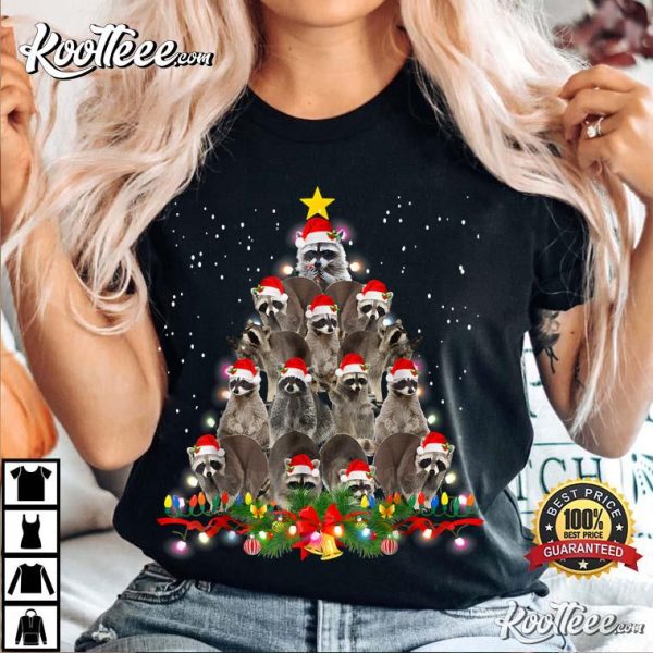 Raccoon Christmas Tree Lights Pajama Xmas Lover T-Shirt