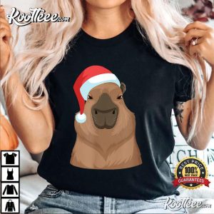 Santa Hat Capybara Christmas T Shirt 1