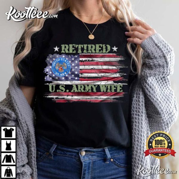 USA American Flag Proud Retired US Army Veteran Wife T-Shirt