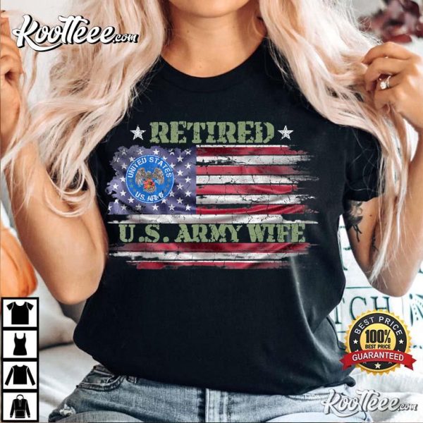 USA American Flag Proud Retired US Army Veteran Wife T-Shirt