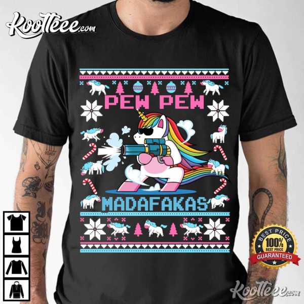 Unicorn Pew Pew Madafakas Ugly Christmas T-Shirt