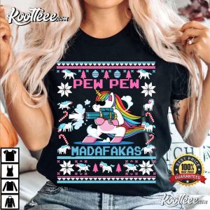 Unicorn Pew Pew Madafakas Ugly Christmas T Shirt 3
