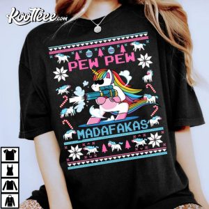 Unicorn Pew Pew Madafakas Ugly Christmas T Shirt 4