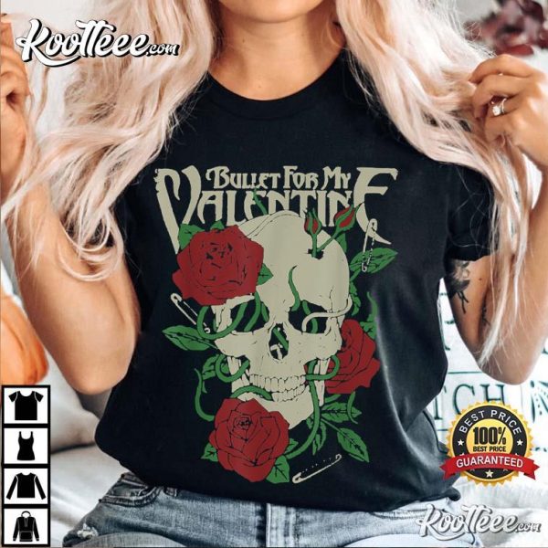 Valentine Gift For Couple Roses Skull Bullet T-Shirt