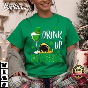 Womens Drink Up Wine Lovers Shamrock St Patricks Day Leprechaun V-Neck T-Shirt Womens Drink Up Wine Lovers Shamrock St Patricks Day Leprechaun V-Neck T-Shirt