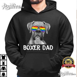 Mens LGBT Boxer Dad Rainbow Pride Flag Dog Lover Father's Day T-Shirt 2.Men black hoodie 1