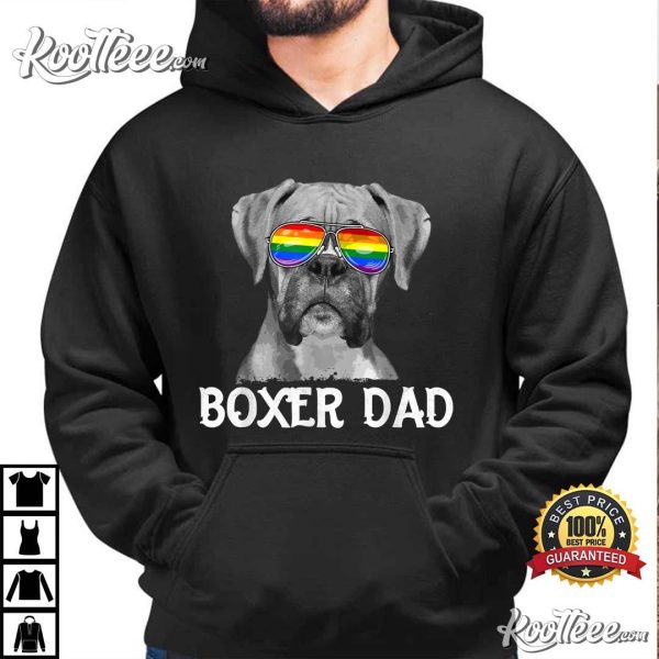 Mens LGBT Boxer Dad Rainbow Pride Flag Dog Lover Father’s Day T-Shirt