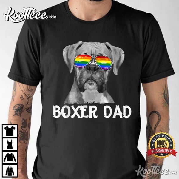 Mens LGBT Boxer Dad Rainbow Pride Flag Dog Lover Father’s Day T-Shirt