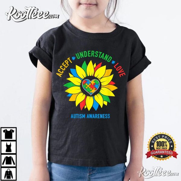 Accept Understand Love Autism Awareness Sunflower T-Shirt