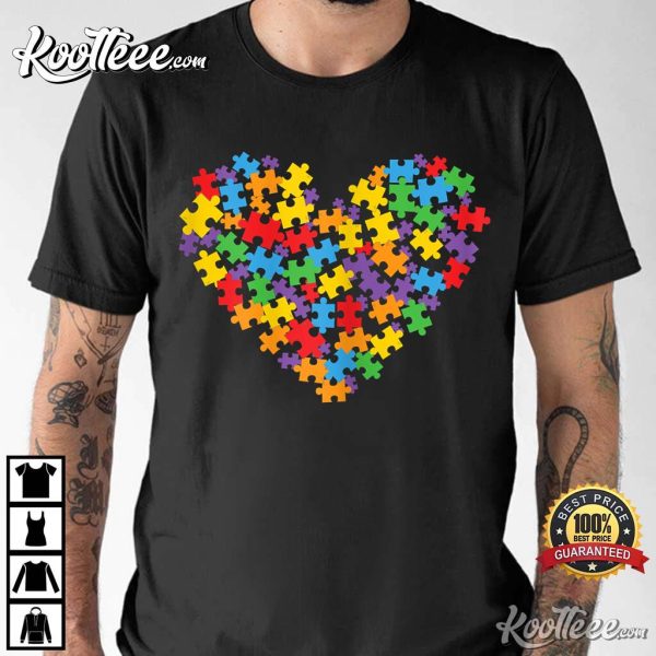Autism Awareness Valentine’s Day Heart Puzzle Pieces T-Shirt