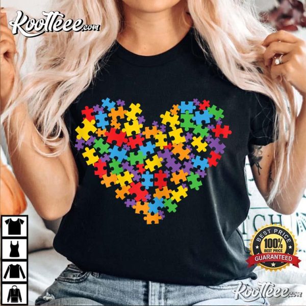 Autism Awareness Valentine’s Day Heart Puzzle Pieces T-Shirt