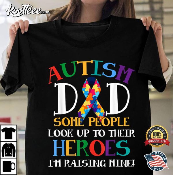 Autism Dad Puzzle Ribbon Son Is My Hero Autism Awareness T-Shirt