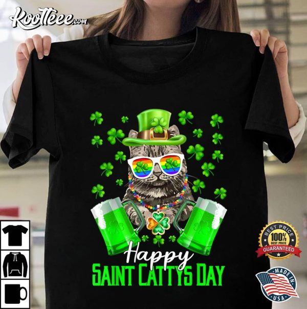 Beer Lover Happy Saint Catty’s Day Cat St Patrick’s Day T-Shirt