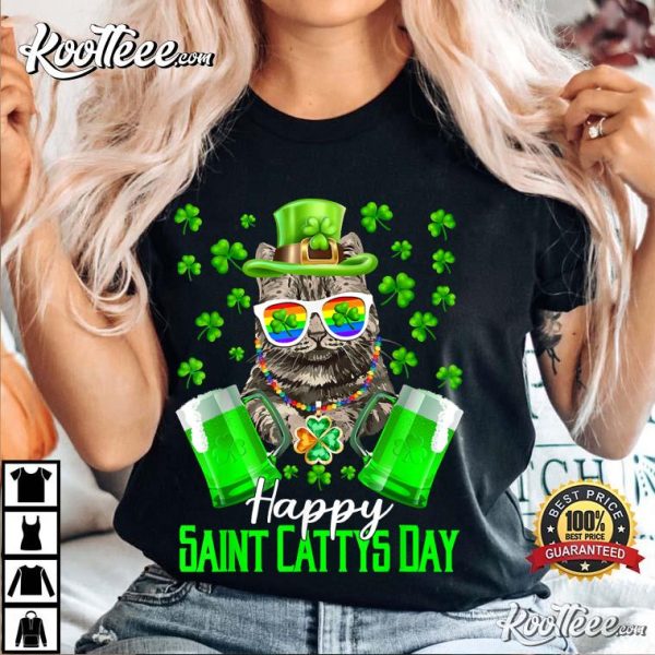 Beer Lover Happy Saint Catty’s Day Cat St Patrick’s Day T-Shirt