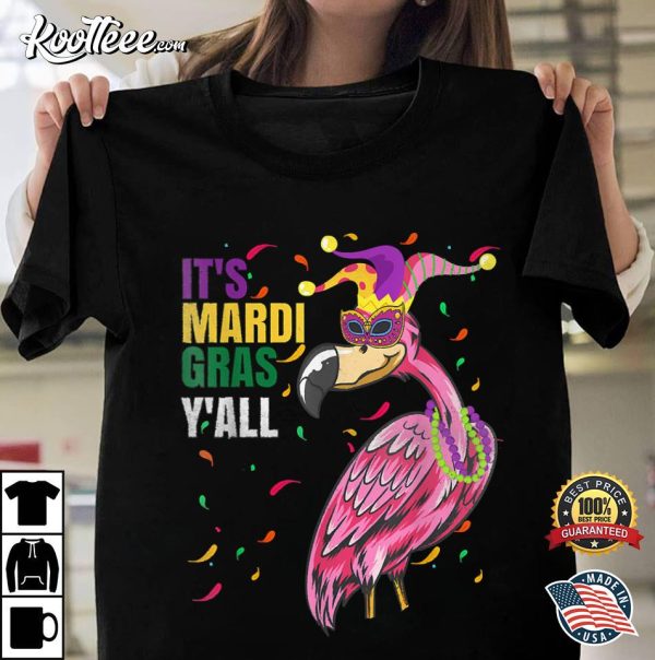 Funny Retro Flamingo Mardi Gras Yall T-Shirt