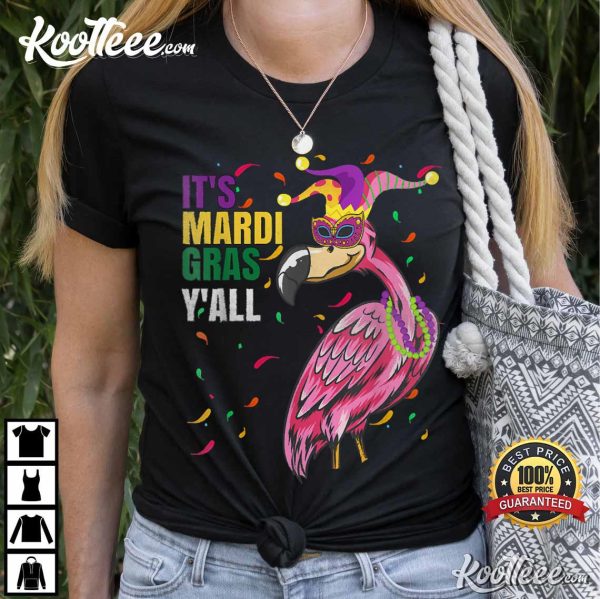 Funny Retro Flamingo Mardi Gras Yall T-Shirt