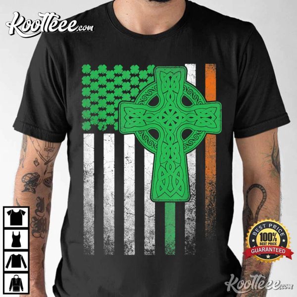 Irish American Flag Ireland St. Patrick’s Day Gift Cross T-Shirt