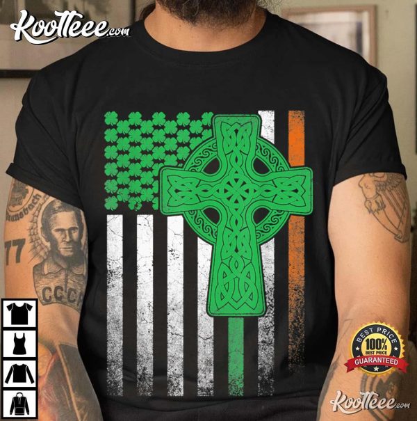 Irish American Flag Ireland St. Patrick’s Day Gift Cross T-Shirt