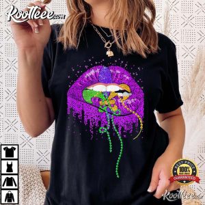 Mardi Gras Mask Lips Queen Purple And Gold Carnival Costume T Shirt 2