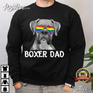 Mens LGBT Boxer Dad Rainbow Pride Flag Dog Lover Father's Day T-Shirt Men black sw 2