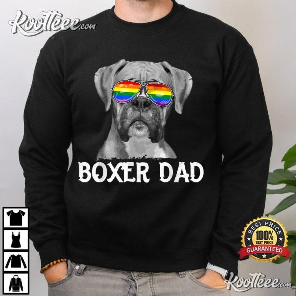 Mens LGBT Boxer Dad Rainbow Pride Flag Dog Lover Father’s Day T-Shirt