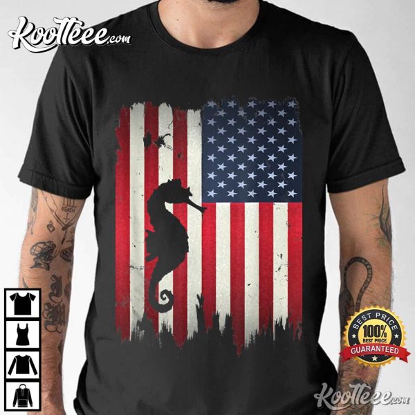 Seahorse US American Flag 4th of July Patriotic Gift T-Shirt