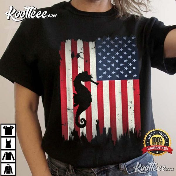 Seahorse US American Flag 4th of July Patriotic Gift T-Shirt