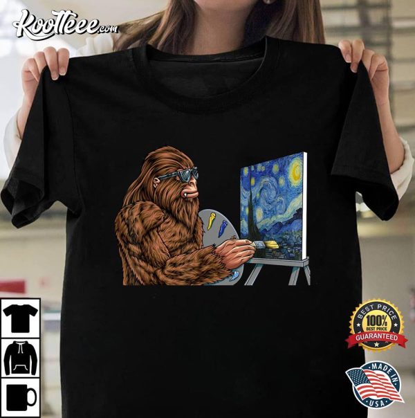 Starry Night Bigfoot Painting T-Shirt