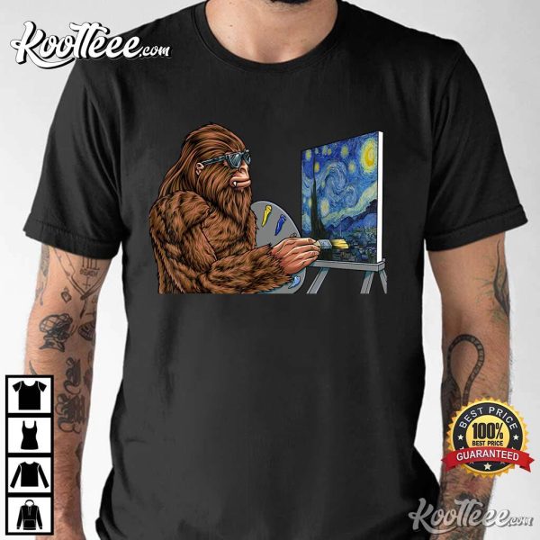 Starry Night Bigfoot Painting T-Shirt