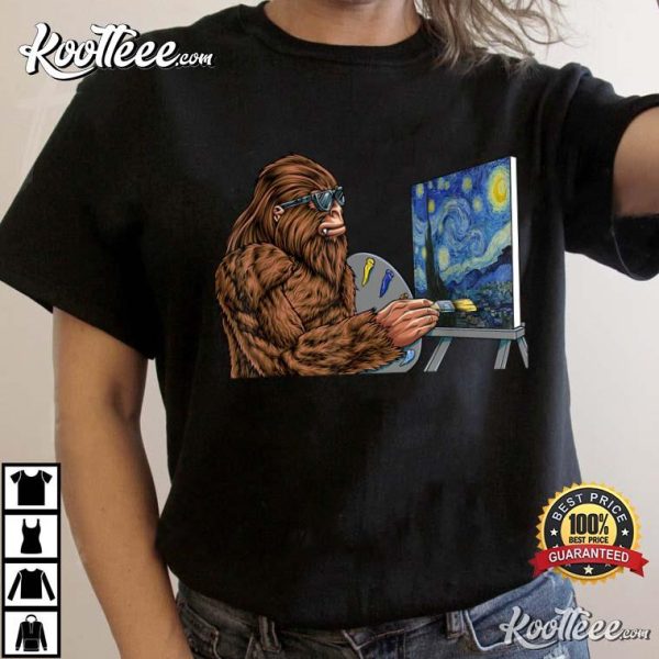 Starry Night Bigfoot Painting T-Shirt